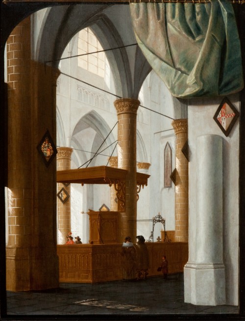 Interior of the Grote Kerke, Dordrecht, with An Elegant Couple